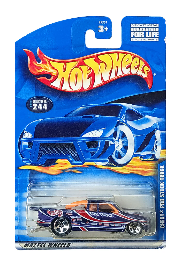 EXCLUSIVES Hot Wheels Chevy Pro Stock Truck - Blue / Red - 2000 Card (With Protector Case)