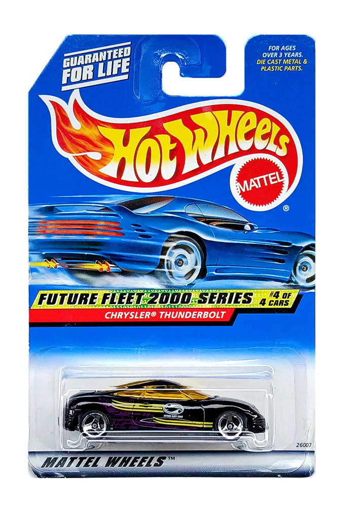EXCLUSIVES Hot Wheels Chrysler Thunderbolt - Purple / Black - 1999 Card (Blister Damage / Car in Excellent Condition) (With Protector Case)