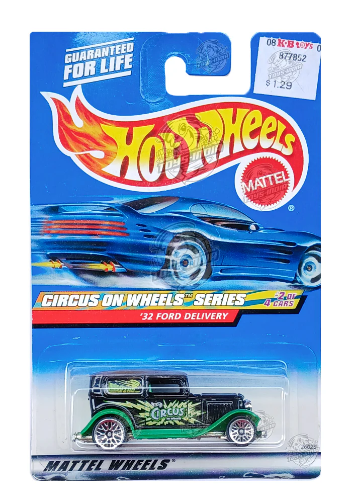 EXCLUSIVES Hot Wheels Circus on Wheels Series '32 Ford Delivery - Black / Green - 1999 Card (With Protector Case) - Image 2
