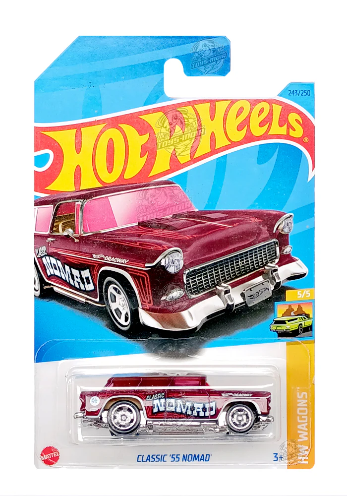 EXCLUSIVES Hot Wheels Classic '55 Nomad - Red - 2021 Card (With Protector Case)