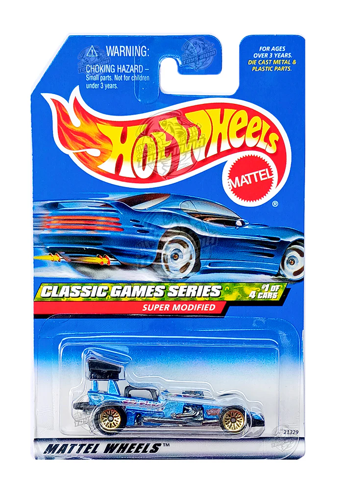 EXCLUSIVES Hot Wheels Classic Games Series Super Modified - Blue - 1998 Card (With Protector Case)