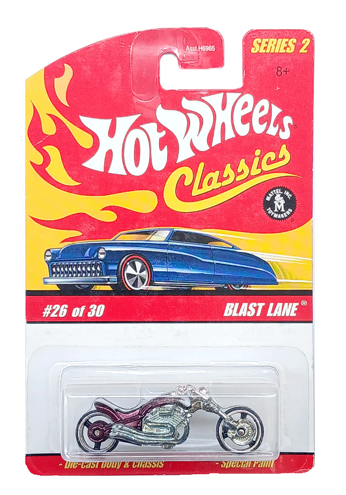 EXCLUSIVES Hot Wheels Classics Series 2 Blast Lane - Purple / Silver - 2005 Card (With Protector Case)