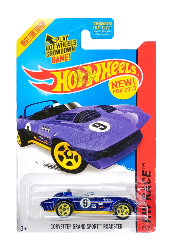 EXCLUSIVES Hot Wheels Corvette Grand Sport Roadster - Blue / Yellow - 2013 Card (With Protector Case)