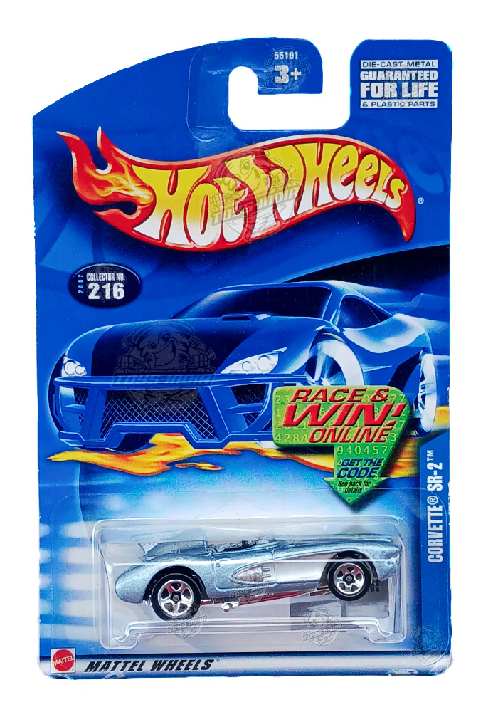 EXCLUSIVES Hot Wheels Corvette SR-2 - Blue / Silver - 2001 Card (With Protector Case)