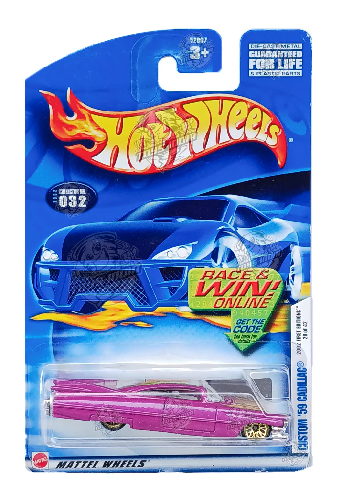 EXCLUSIVES Hot Wheels Custom '59 Cadillac - Purple - 2001 Card (With Protector Case)