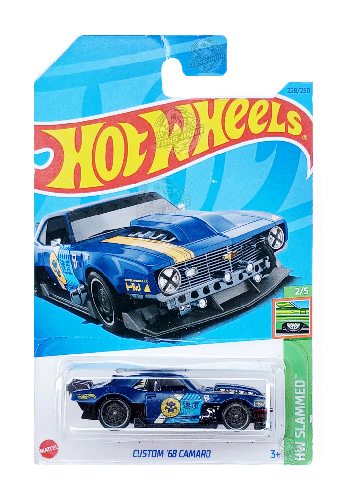 EXCLUSIVES Hot Wheels Custom '68 Camaro - Blue - 2021 Card (Blister Damage / Car in Excellent Condition) (With Protector Case)