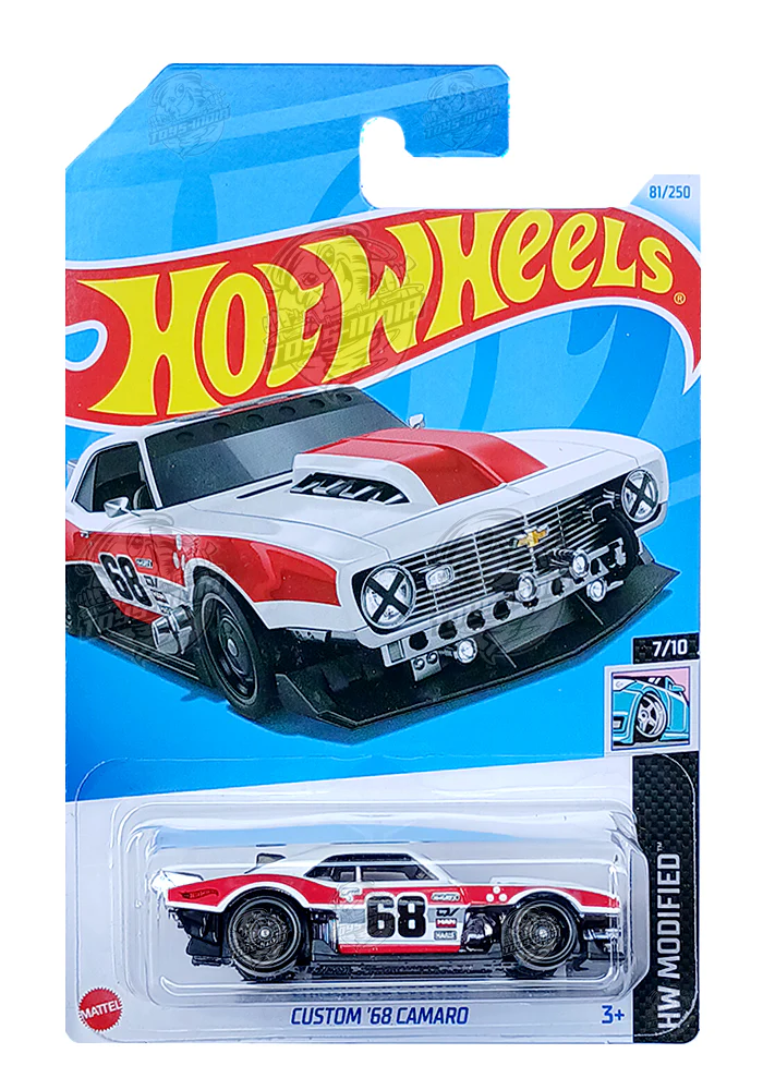 EXCLUSIVES Hot Wheels Custom '68 Camaro - White / Red - 2021 Card (With Protector Case)