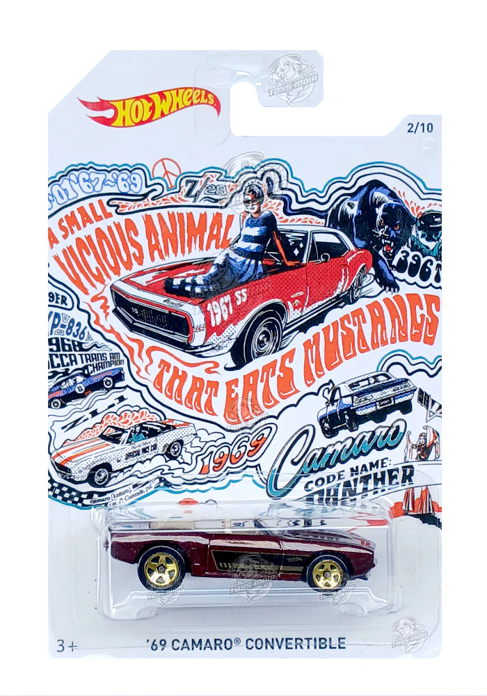 EXCLUSIVES Hot Wheels Custom '69 Camaro Convertible - Maroon - 2017 Card (With Protector Case)