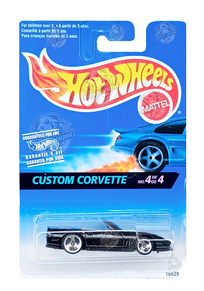 EXCLUSIVES Hot Wheels Custom Corvette - Black - 1996 Card (With Protector Case)
