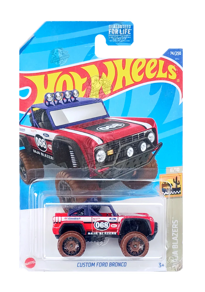EXCLUSIVES Hot Wheels Custom Ford Bronco - Red - 2021 Card (Blister Damage / Car in Excellent Condition) (With Protector Case)