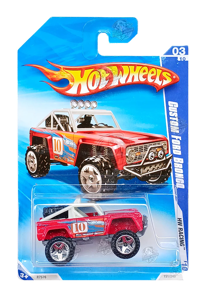EXCLUSIVES Hot Wheels Custom Ford Bronco - Red / White - 2009 Card (With Protector Case)