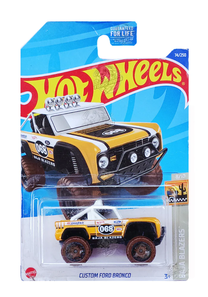 EXCLUSIVES Hot Wheels Custom Ford Bronco - Yellow / White - 2021 Card (With Protector Case)