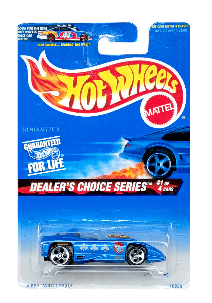 EXCLUSIVES Hot Wheels Dealers Choice Series Silhouette II - Blue - 1996 Card (With Protector Case) - Image 2