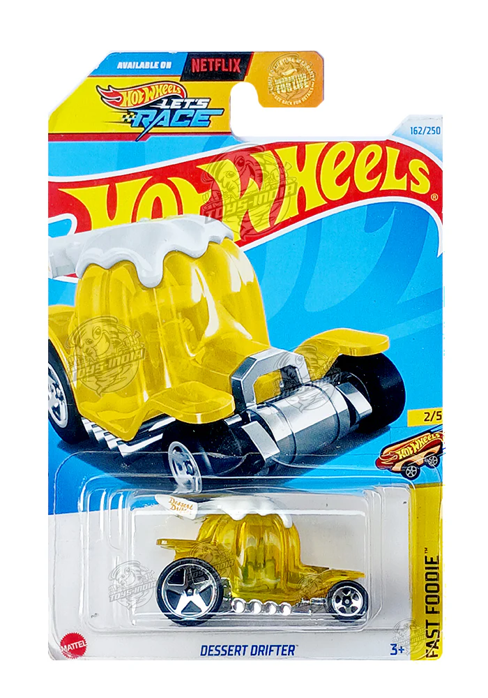 EXCLUSIVES Hot Wheels Dessert Drifter - Yellow / White - 2021 Card (With Protector Case)