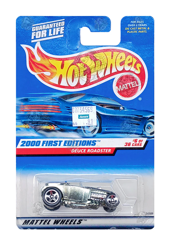 EXCLUSIVES Hot Wheels 2000 First Editions Deuce Roadster - Silver - 1999 Card (With Protector Case)