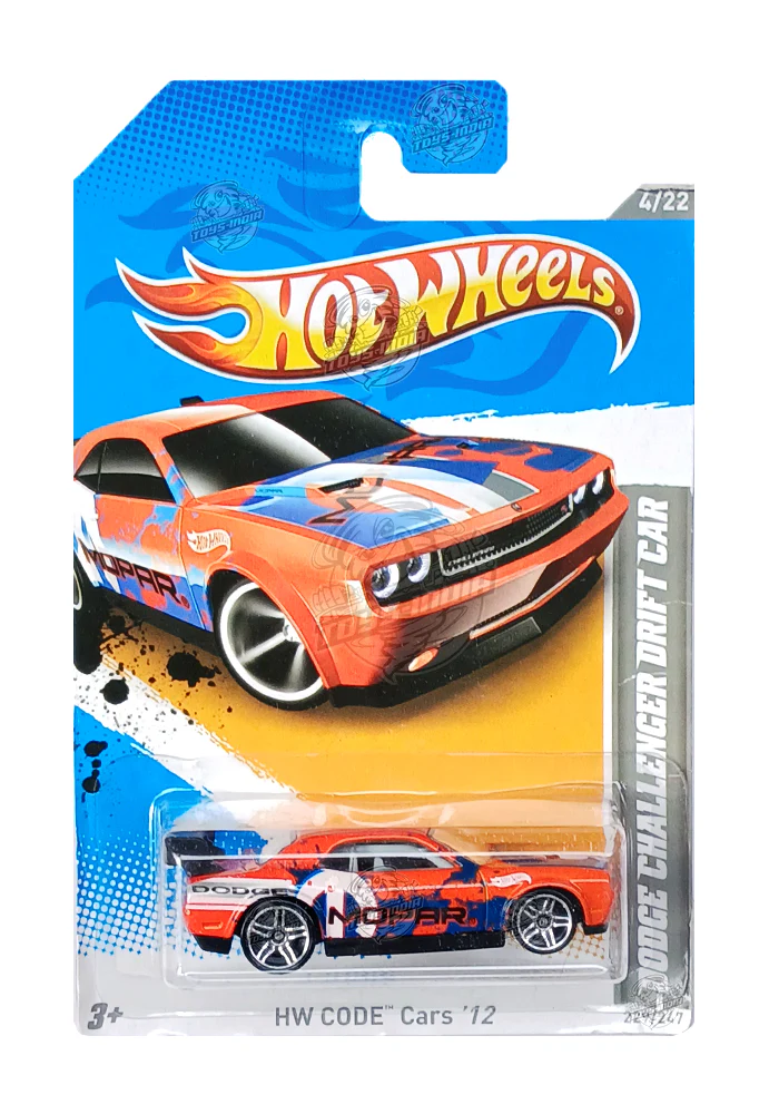 EXCLUSIVES Hot Wheels Dodge Challenger Drift Car - Orange / Blue - 2011 Card (With Protector Case) (Copy)