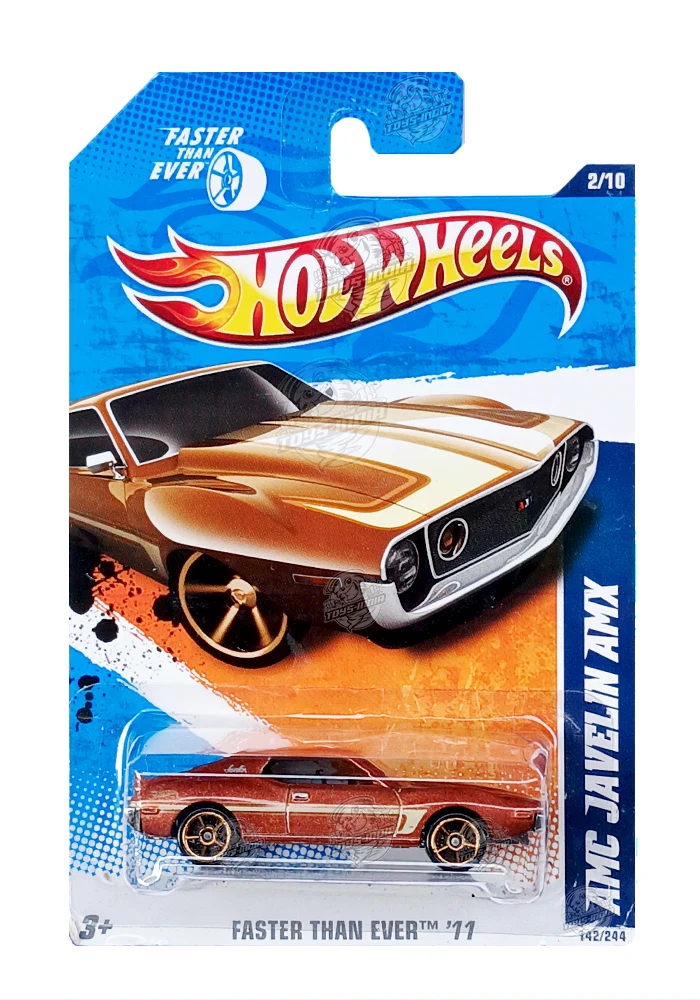 EXCLUSIVES Hot Wheels AMC Javelin AMX - Brown - 2010 Card (Blister Damage / Car in Excellent Condition) (With Protector Case)