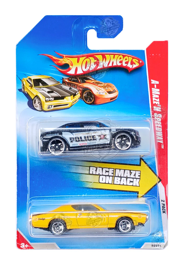EXCLUSIVES Hot Wheels Dodge Charger SRT8 & 71 Dodge Charger - Black & Yellow - 2009 Card (2-Pack)