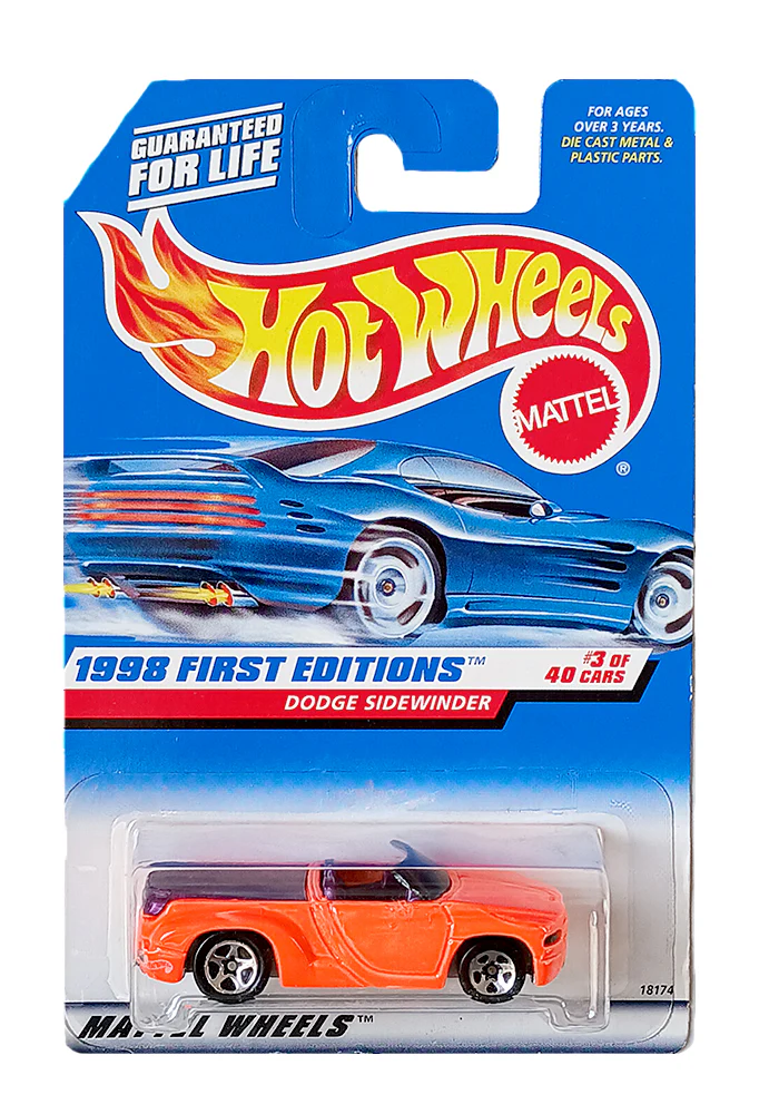 EXCLUSIVES Hot Wheels Dodge Sidewinder - Orange - 1997 Card (With Protector Case)
