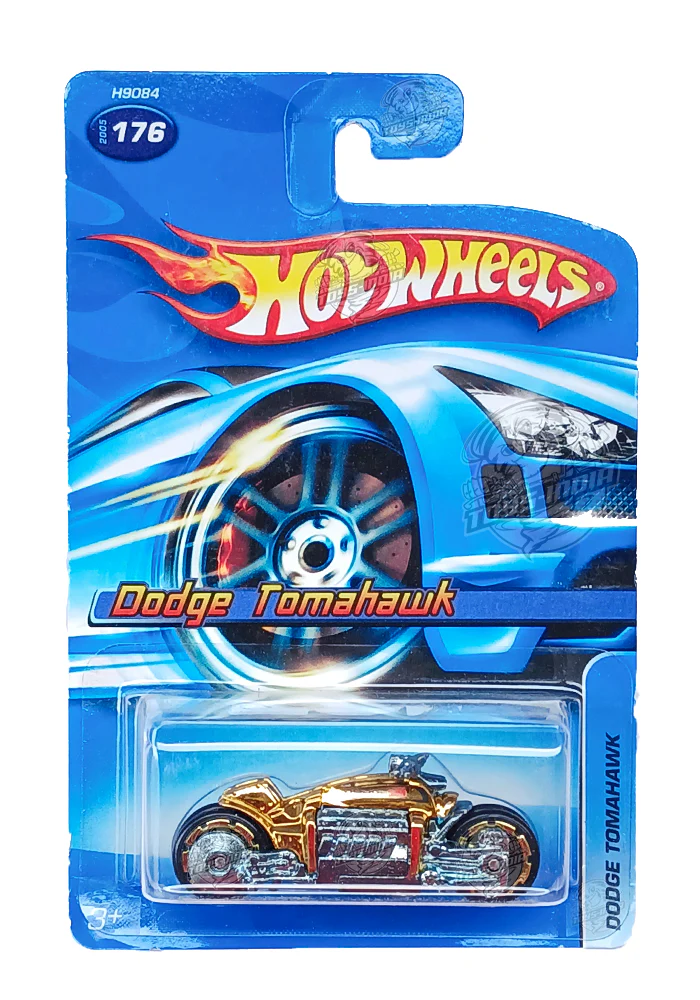 EXCLUSIVES Hot Wheels Dodge Tomahawk - Golden / Silver - 2005 Card (With Protector Case)