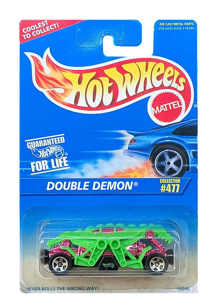 EXCLUSIVES Hot Wheels Double Demon - Green - 1995 Card (With Protector Case)