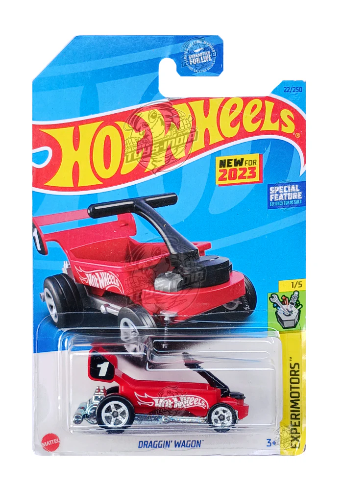 EXCLUSIVES Hot Wheels Draggin Wagon - Red - 2021 Card (With Protector Case)