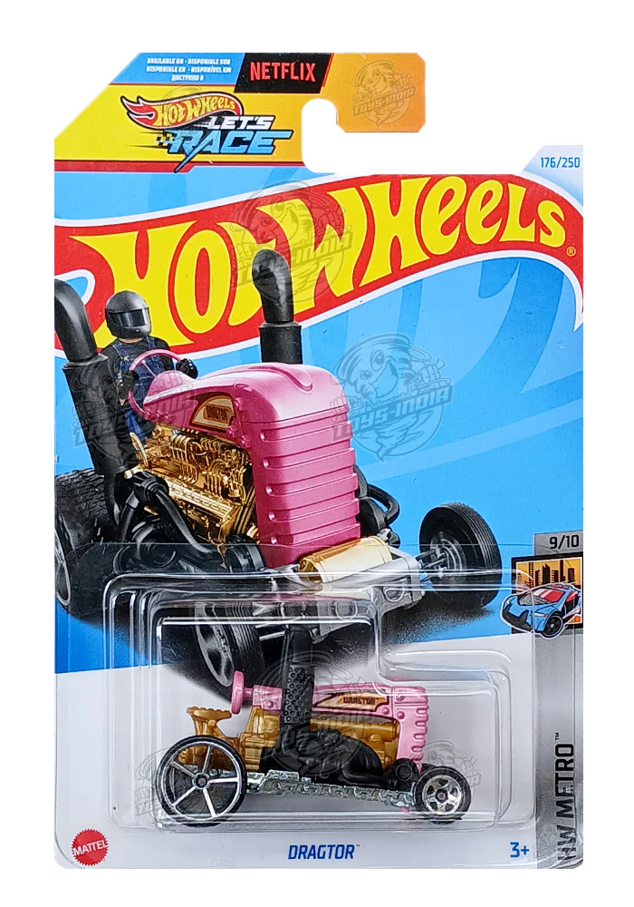 EXCLUSIVES Hot Wheels Dragtor - Pink / Black - 2021 Card (With Protector Case)