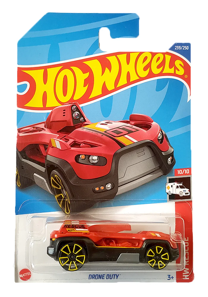 EXCLUSIVES Hot Wheels Drone Duty - Red - 2021 Card (With Protector Case)