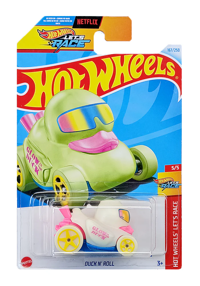 EXCLUSIVES Hot Wheels Duck 'N Roll - White / Yellow - 2021 Card (With Protector Case)