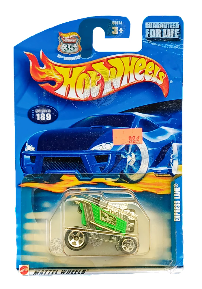 EXCLUSIVES Hot Wheels Express Lane - Green / Silver - 2002 Card (Creased Card / Car in Excellent Condition)(With Protector Case)