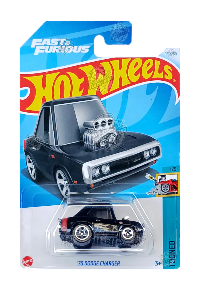 EXCLUSIVES Hot Wheels Fast & Furious Tooned '70 Dodge Charger - Black / Red - 2021 Card (With Protector Case)