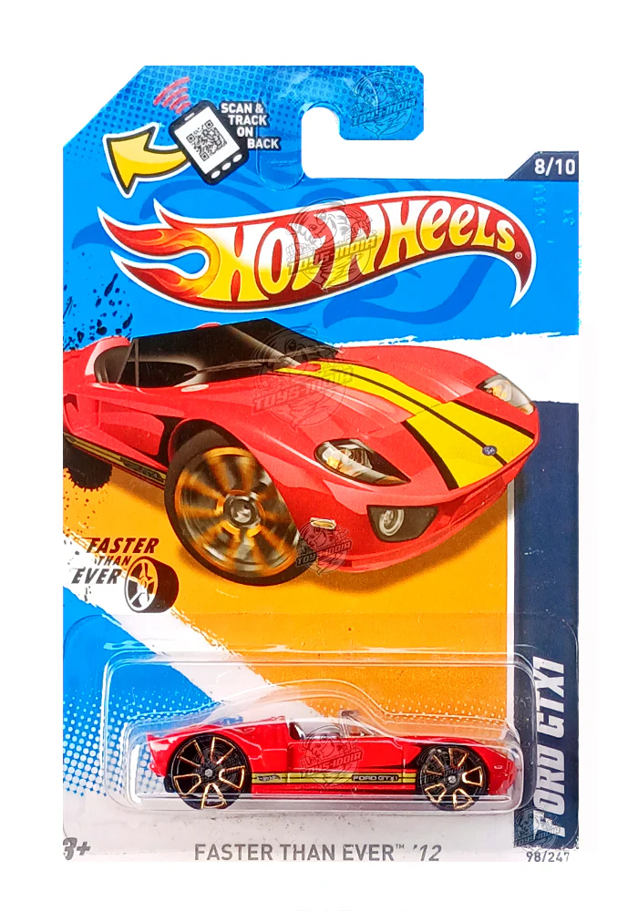 EXCLUSIVES Hot Wheels Faster Than Ever '12 Ford GTX1 - White / Red - 2011 Card (With Protector Case)