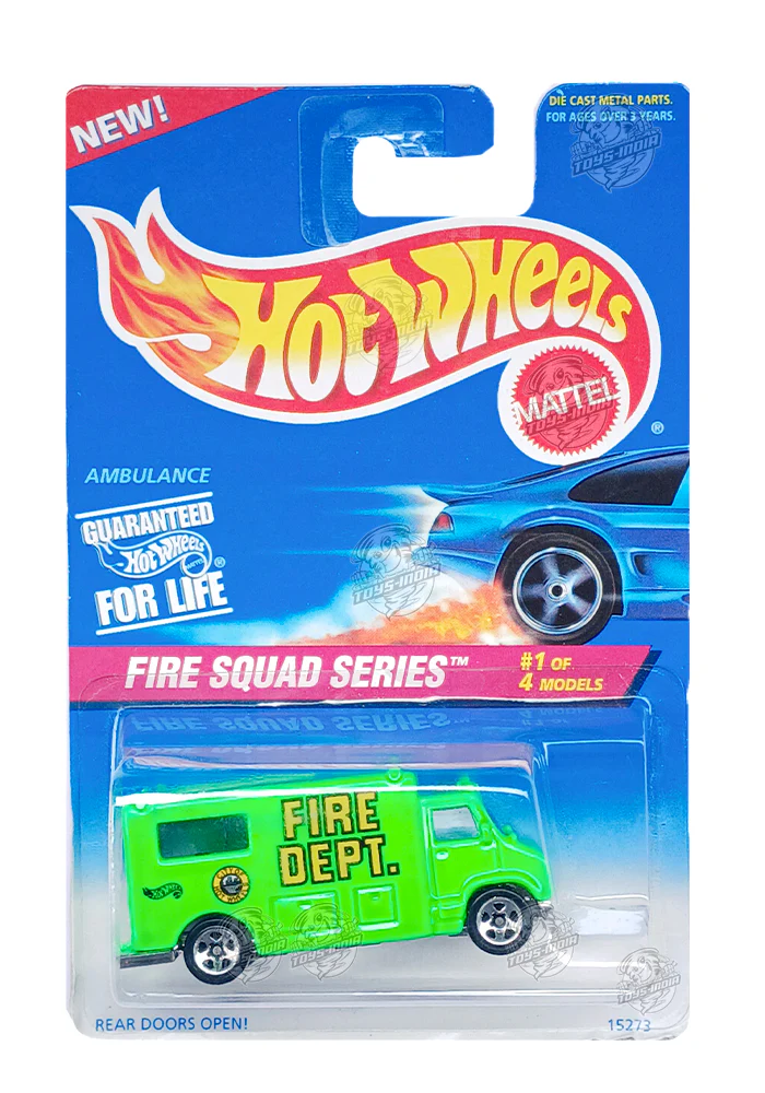 EXCLUSIVES Hot Wheels Fire Squad Series Ambulance - Green - 1995 Card (With Protector Case)