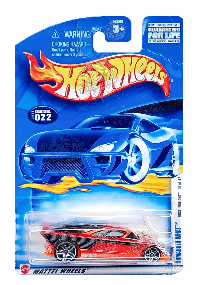 EXCLUSIVES Hot Wheels First Editions Nomadder What - Orange - 2001 Card (Creased Card / Car in Excellent Condition) (With Protector Case)