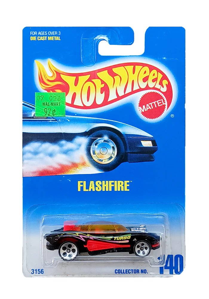 EXCLUSIVES Hot Wheels Flashfire - Black - 1991 Card (With Protector Case)