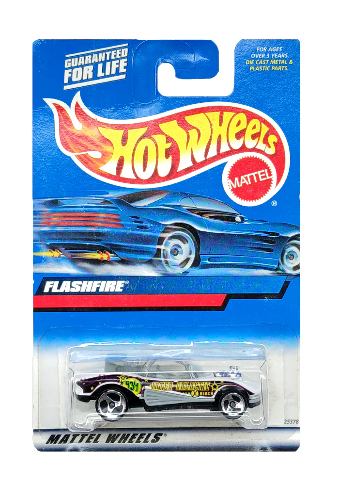 EXCLUSIVES Hot Wheels Flashfire - White - 1999 Card (With Protector Case)