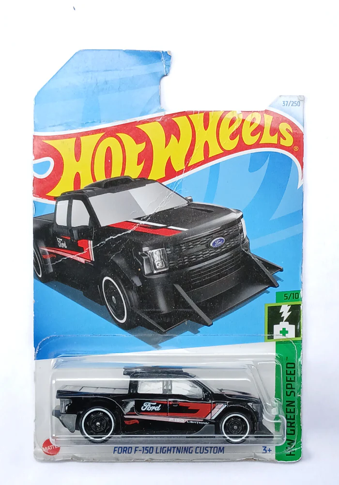 EXCLUSIVES Hot Wheels Ford F-150 Lightning Custom - Black - 2021 Card (Card Damage / Car in Excellent Condition) (With Protector Case)