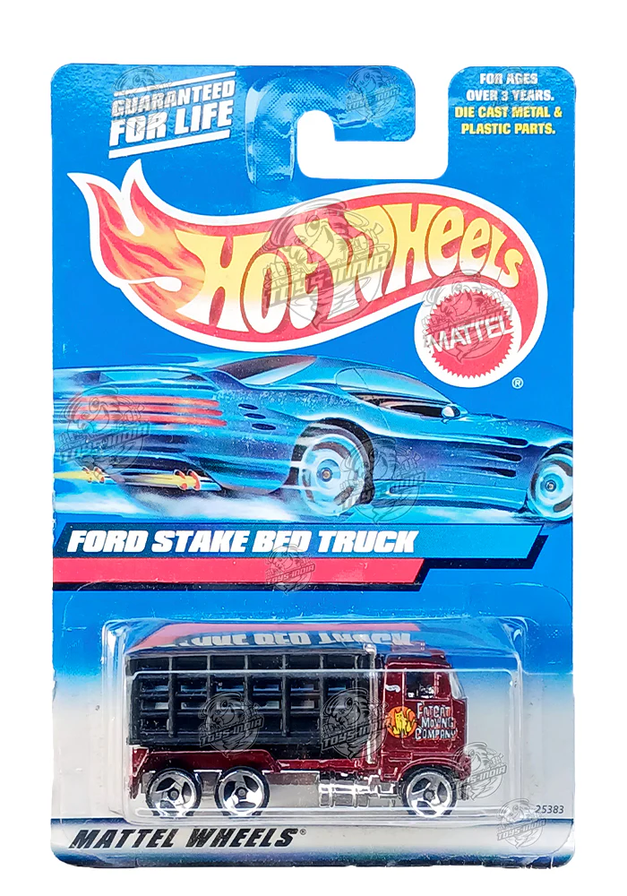 EXCLUSIVES Hot Wheels Ford Stake Bed Truck - Red / Grey - 1999 Card (With Protector Case)