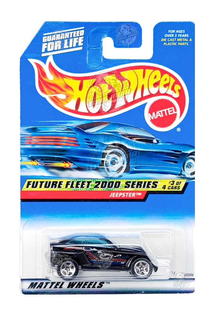 EXCLUSIVES Hot Wheels Future Fleet 2000 Series Jeepster - Black - 1999 Card (With Protector Case) - Image 2
