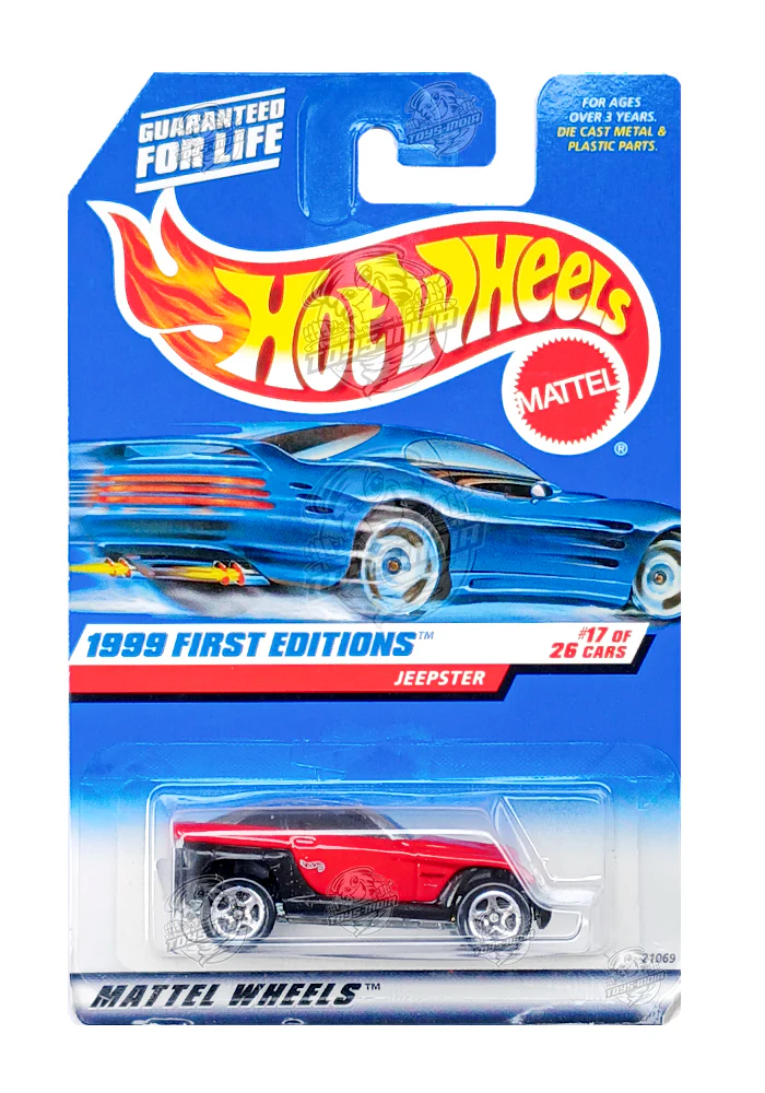 EXCLUSIVES Hot Wheels 1999 First Editions Series Jeepster - Red - 1998 Card (With Protector Case)