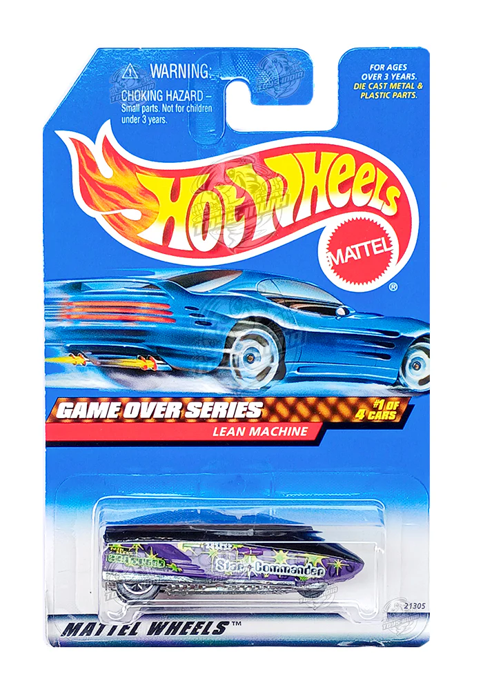 EXCLUSIVES Hot Wheels Game Over Series Lean Machine - Purple - 1998 Card (With Protector Case)