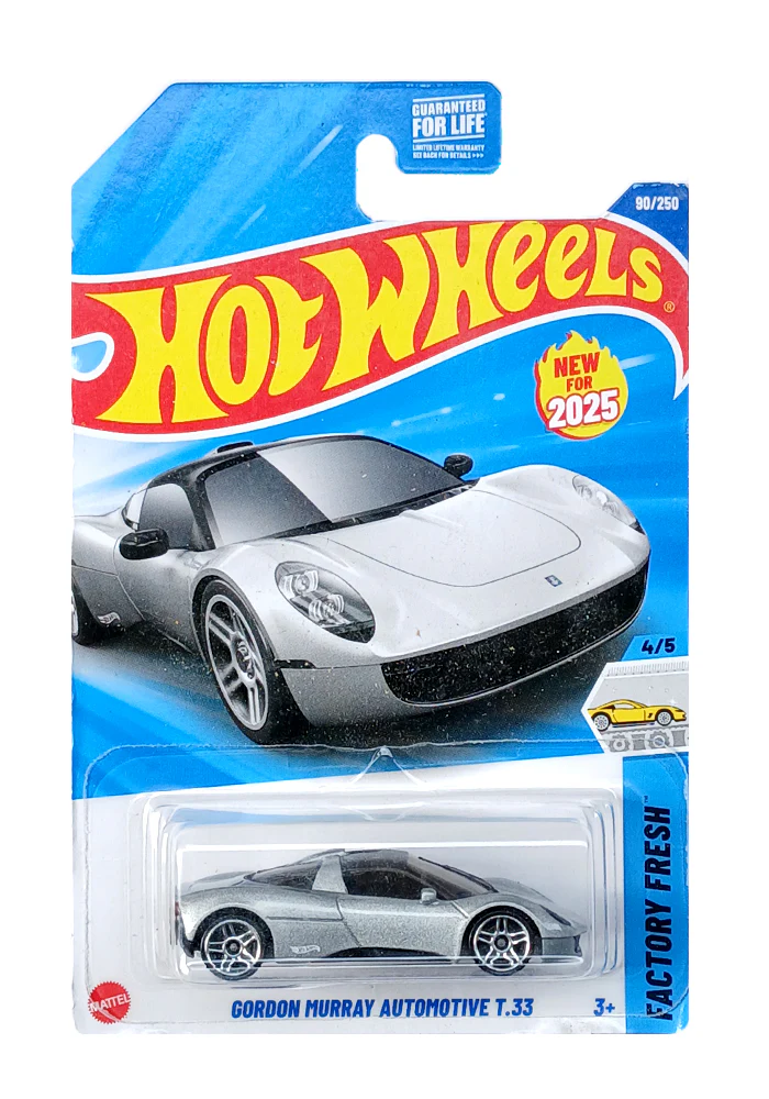 EXCLUSIVES Hot Wheels Gordon Murray Automotive T.33 - Silver - 2024 Card (Card Damage / Car in Excellent Condition) (With Protector Case)