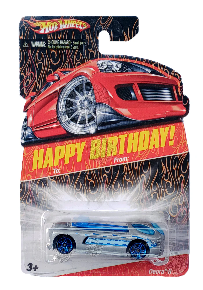 EXCLUSIVES Hot Wheels Happy Birthday Deora II - Grey / Blue - 2006 Card (With Protector Case)