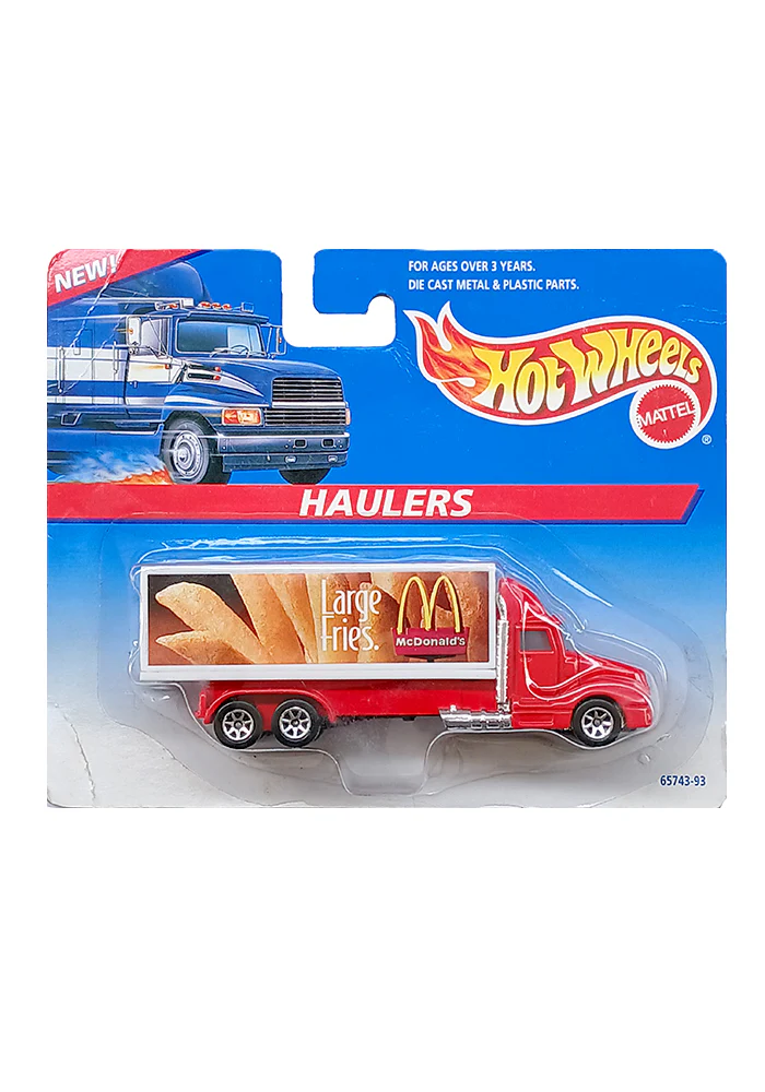 EXCLUSIVES Hot Wheels Haulers Mc Donalds French Fries Truck - Red - 1997 Card (Creased Card / Car in Excellent Condition)