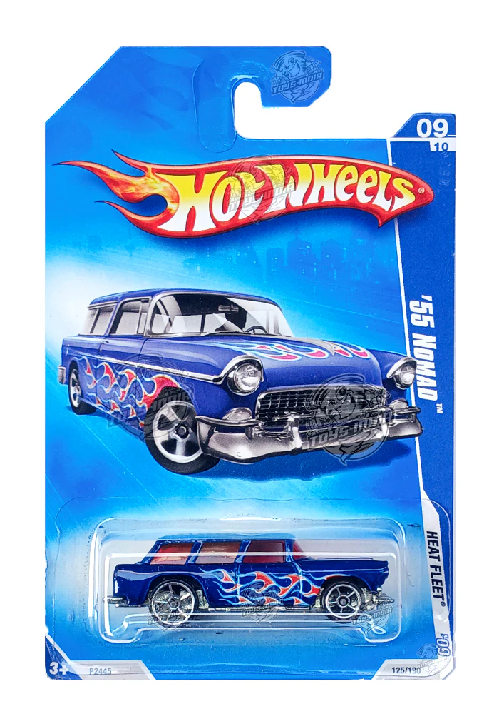 EXCLUSIVES Hot Wheels Heat Fleet '55 Nomad - Blue - 2005 Card (Blister Damage / Car in Excellent Condition) (With Protector Case)