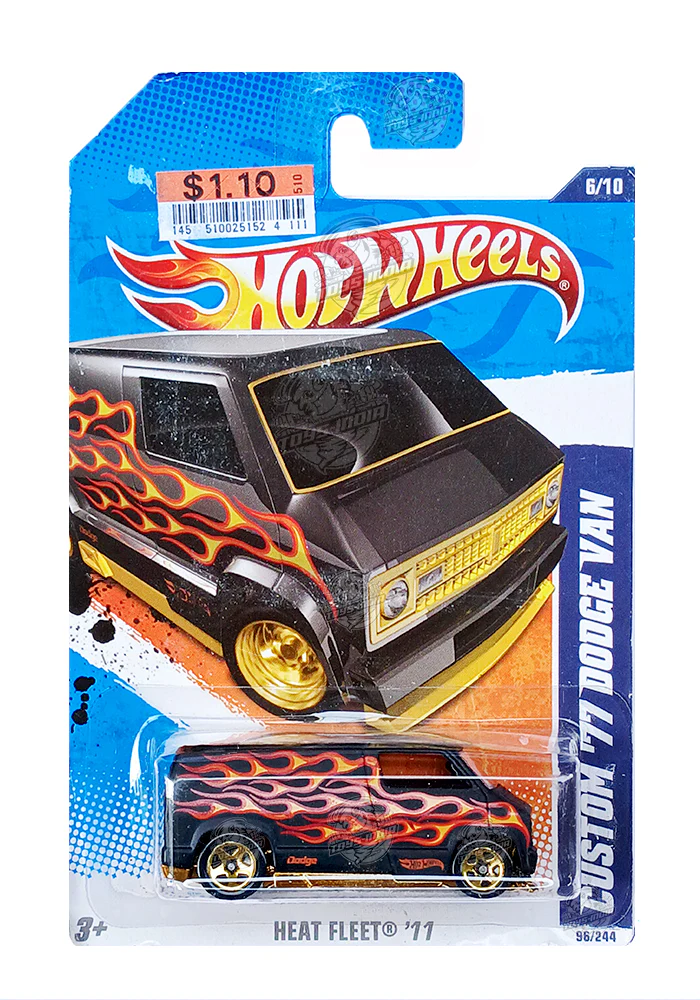 EXCLUSIVES Hot Wheels Heat Fleet Custom '77 Dodge Van  - Black - 2010 Card (With Protector Case)