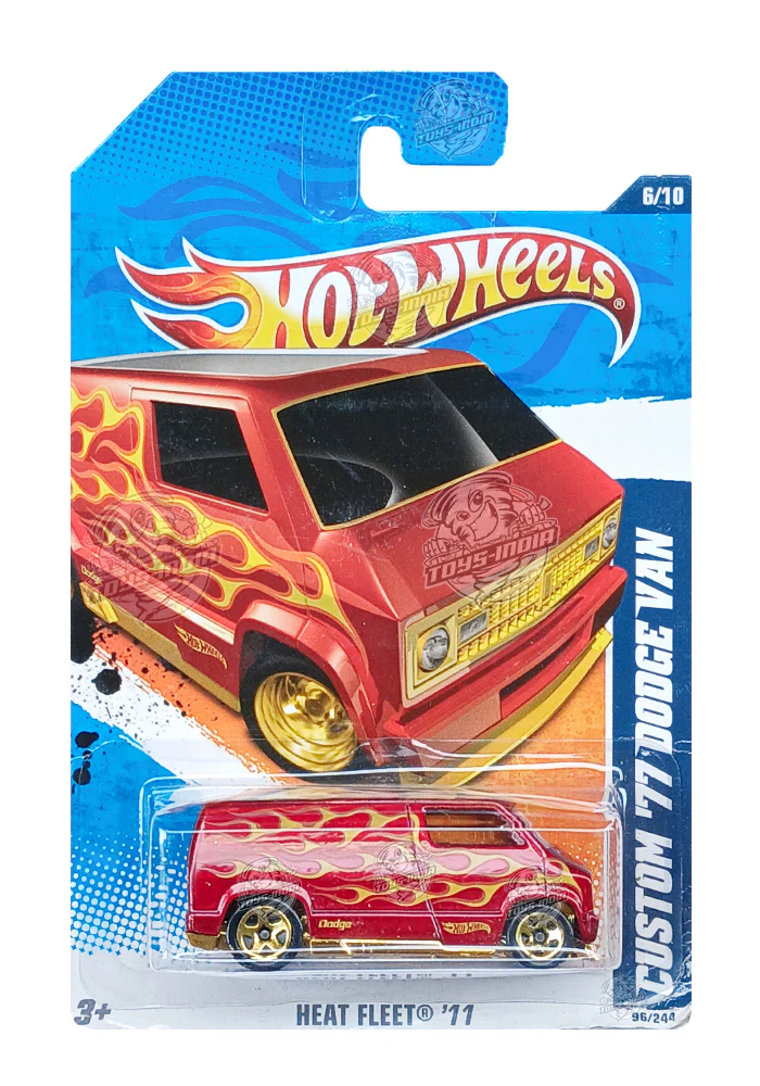EXCLUSIVES Hot Wheels Heat Fleet Custom '77 Dodge Van  - Red - 2010 Card (With Protector Case)