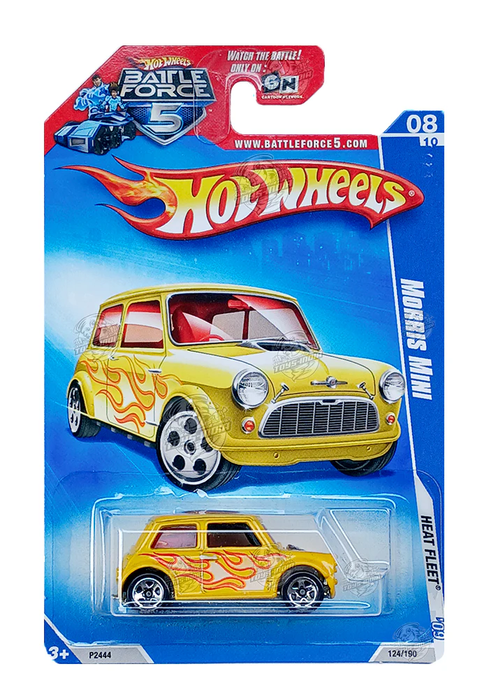 EXCLUSIVES Hot Wheels Heat Fleet Morris Mini - Yellow - 2009 Card (With Protector Case)