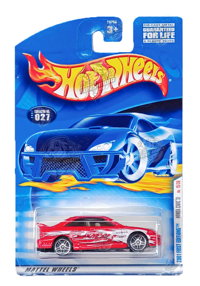 EXCLUSIVES Hot Wheels Honda Civic SI - Red - 2000 Card (With Protector Case)