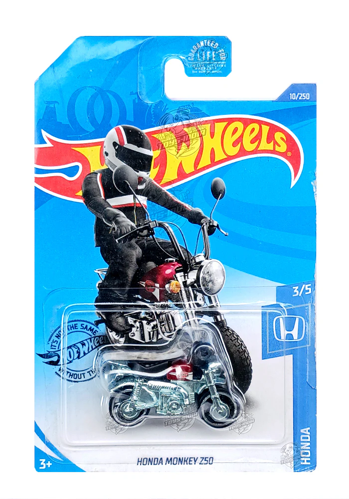 EXCLUSIVES Hot Wheels Honda Monkey Z50 - Black / Maroon - 2017 Card (With Protector Case)
